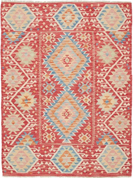 Tappeto Kilim Afghanistan Geometrico Rosso Azzurro 131x173 Cm