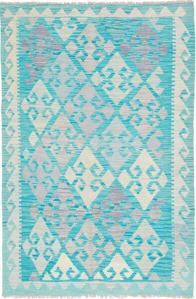 Tappeto Kilim Afghanistan Geometrico Turchese Crema 99x154 Cm