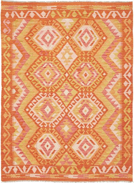 Tappeto Kilim Afghanistan Geometrico Arancione Giallo 129x177 Cm