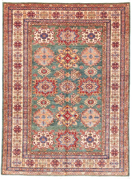Tappeto Kazak Fine Pakistan Geometrico Verde Petrolio Rosso 148x202 Cm