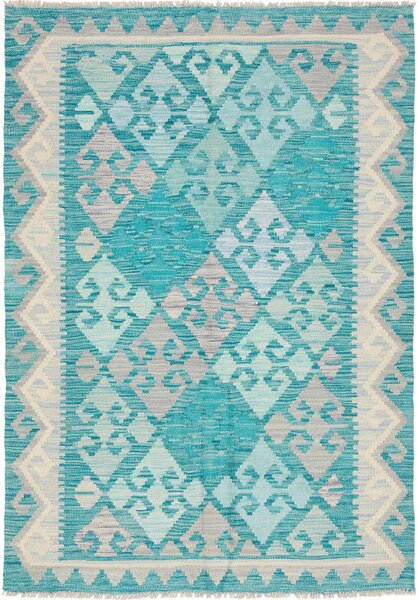 Tappeto Kilim Afghanistan Geometrico Turchese Crema 103x151 Cm