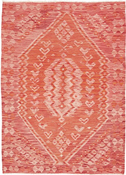 Tappeto Kilim Afghanistan Geometrico Rosso Corallo Salmone 105x146 Cm