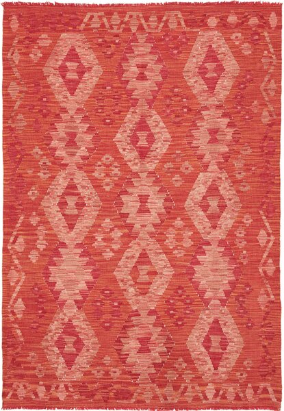 Tappeto Kilim Afghanistan Astratto Rosso Arancione 122x181 Cm