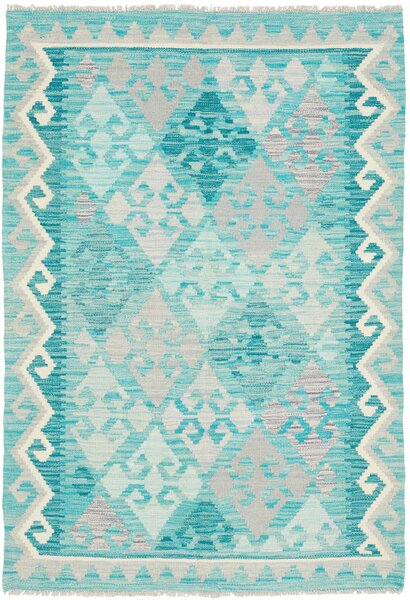 Tappeto Kilim Afghanistan Geometrico Turchese Grigio 104x153 Cm