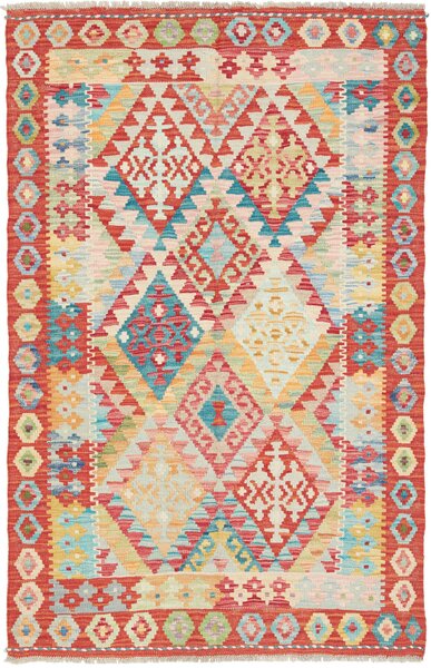 Tappeto Kilim Afghanistan Geometrico Rosso Multicolor 99x155 Cm