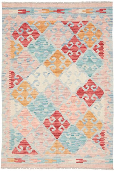 Tappeto Kilim Afghanistan Astratto Celeste Rosa 101x149 Cm