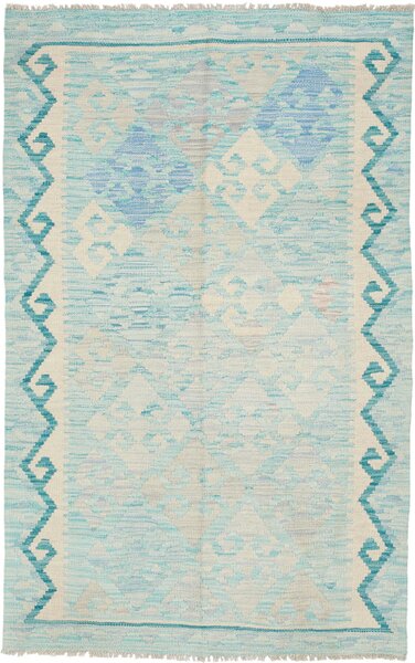 Tappeto Kilim Afghanistan Geometrico Turchese Azzurro Crema 95x154 Cm
