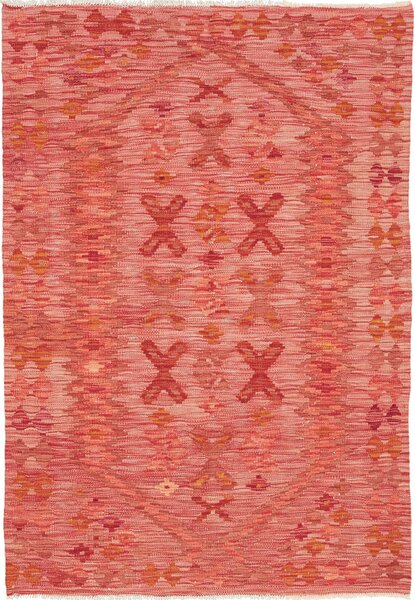 Tappeto Kilim Afghanistan Geometrico Rosso Arancio 100x147 Cm