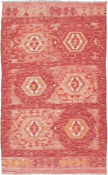 Tappeto Kilim Afghanistan Geometrico Rosso Corallo Beige 95x153 Cm
