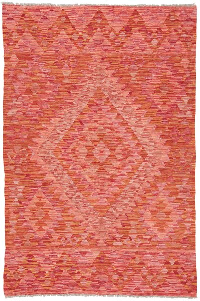 Tappeto Kilim Afghanistan Geometrico Rosso Arancio Rosa 99x152 Cm