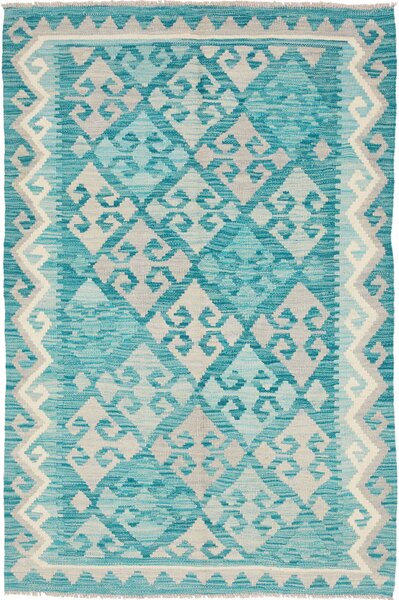 Tappeto Kilim Afghanistan Geometrico Azzurro Grigio Chiaro 98x152 Cm