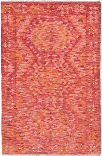Tappeto Kilim Afghanistan Geometrico Rosso Arancio 98x153 Cm