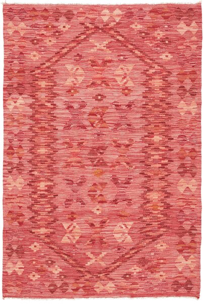 Tappeto Kilim Afghanistan Geometrico Rosso Rosa 99x147 Cm