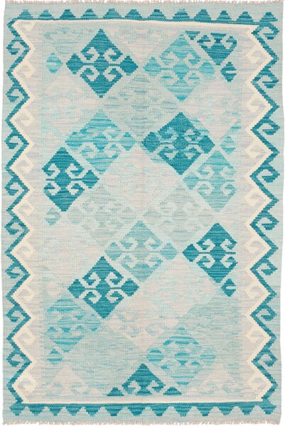 Tappeto Kilim Afghanistan Geometrico Azzurro Turchese 102x155 Cm