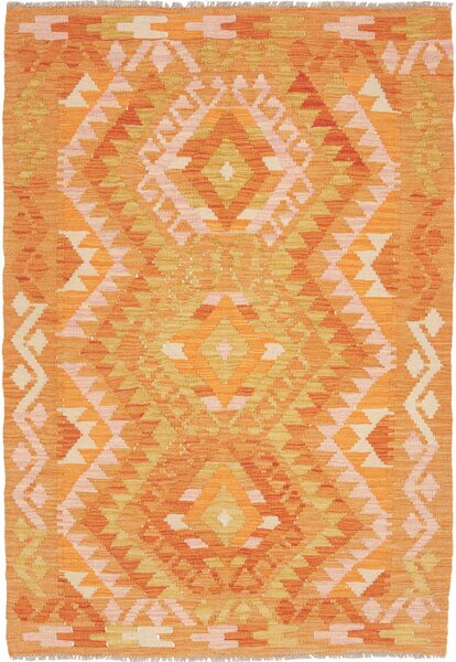 Tappeto Kilim Afghanistan Astratto Arancio Giallo 101x148 Cm