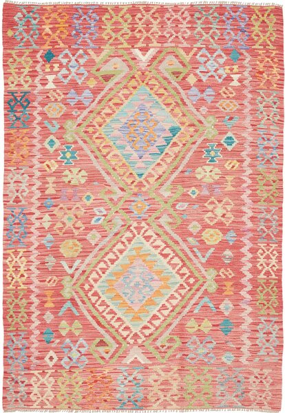 Tappeto Kilim Afghanistan Geometrico Salmone Multicolore 125x181 Cm