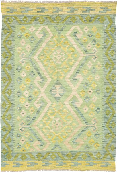 Tappeto Kilim Afghanistan Geometrico Verde Chiaro Crema 103x149 Cm