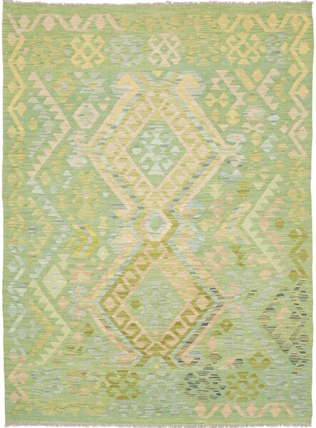 Tappeto Kilim Afghanistan Astratto Verde Chiaro Giallo 145x202 Cm
