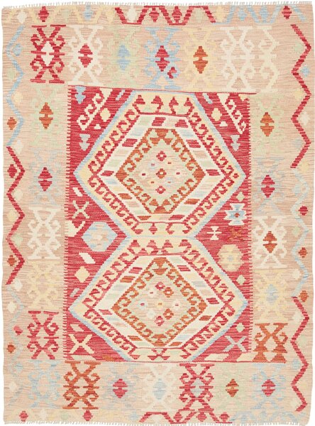 Tappeto Kilim Afghanistan Geometrico Beige Rosso 123x169 Cm