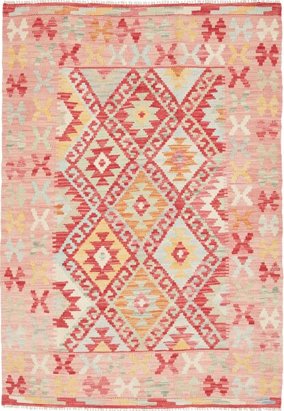 Tappeto Kilim Afghanistan Geometrico Rosa Rosso 117x164 Cm