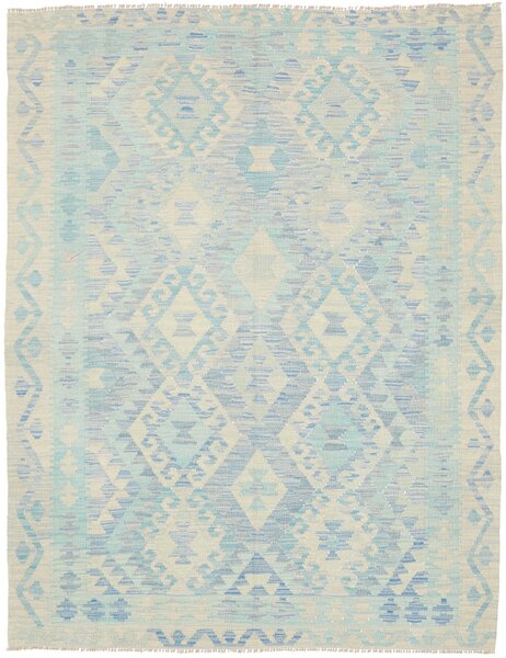 Tappeto Kilim Afghanistan Geometrico Azzurro Bianco Crema 153x197 Cm