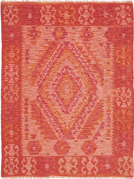 Tappeto Kilim Afghanistan Geometrico Rosso Arancio Corallo 130x170 Cm