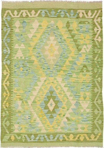 Tappeto Kilim Afghanistan Geometrico Verde Giallo 103x148 Cm