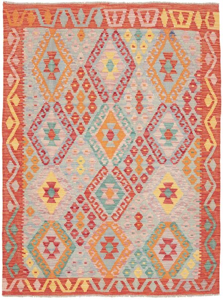 Tappeto Kilim Afghanistan Astratto Celeste Arancio 129x168 Cm