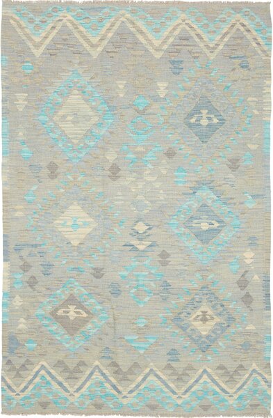 Tappeto Kilim Afghanistan Geometrico Grigio Azzurro Beige 120x187 Cm