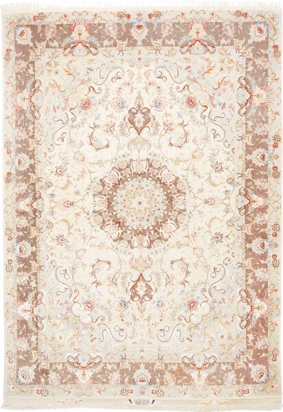 Tappeto Tabriz 50 Raj Persia Medaglione Crema Marrone 149x214 Cm