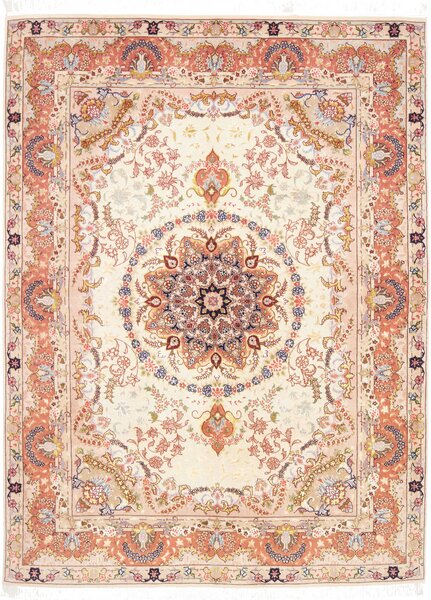 Tappeto Tabriz 50 Raj Persia Medaglione Avorio Rosa 148x202 Cm
