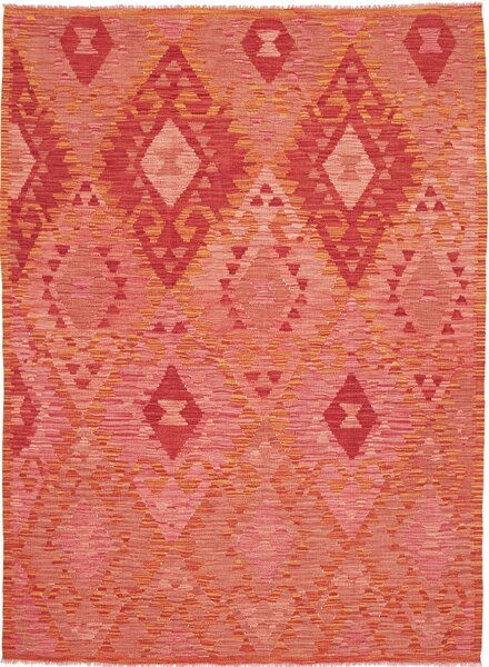 Tappeto Kilim Afghanistan Geometrico Rosso Arancione 145x200 Cm