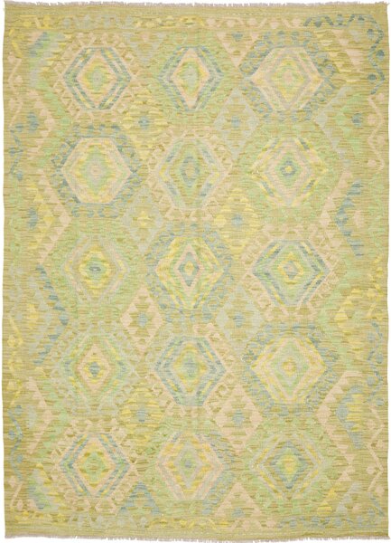 Tappeto Kilim Afghanistan Geometrico Verde Azzurro 158x218 Cm