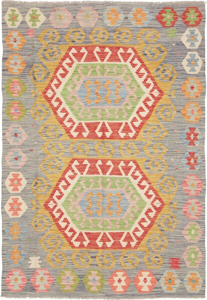 Tappeto Kilim Afghanistan Astratto Blu Policromo Vivace 126x185 Cm