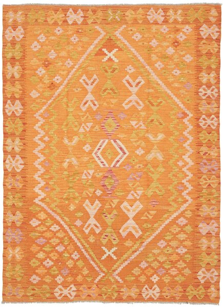 Tappeto Kilim Afghanistan Geometrico Arancione Giallo 129x177 Cm