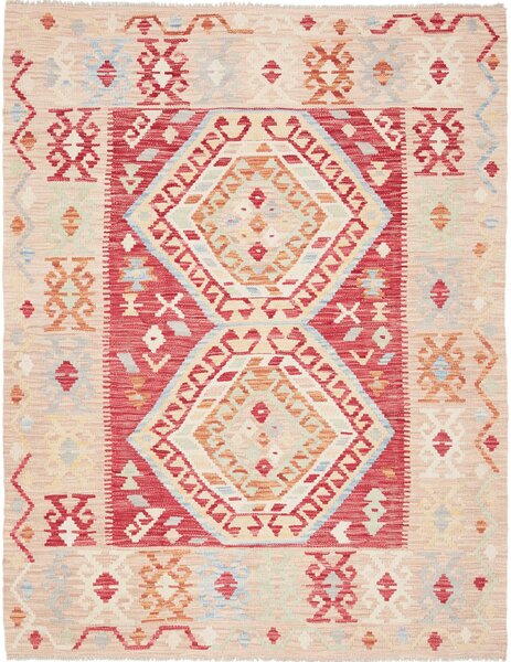 Tappeto Kilim Afghanistan Astratto Beige Rosso Blu 126x167 Cm