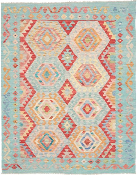 Tappeto Kilim Afghanistan Geometrico Azzurro Rosso 153x195 Cm