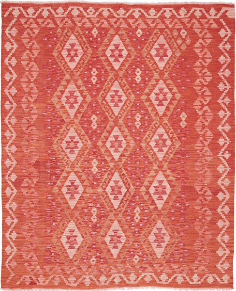 Tappeto Kilim Afghanistan Geometrico Arancione Corallo Chiaro 158x192 Cm