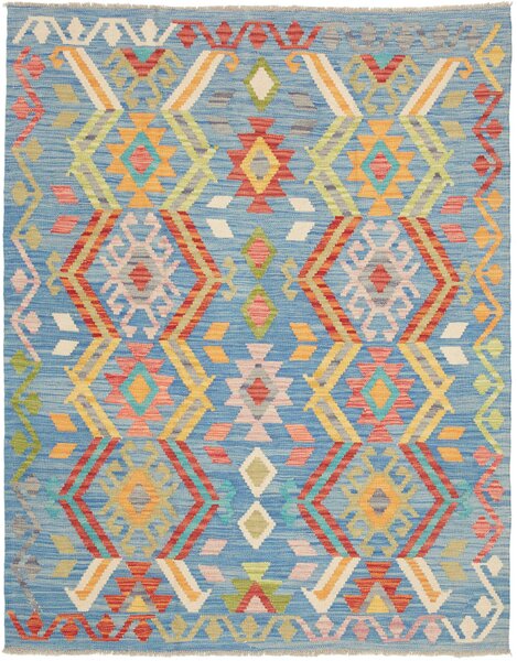 Tappeto Kilim Afghanistan Geometrico Azzurro Multicolore 133x171 Cm