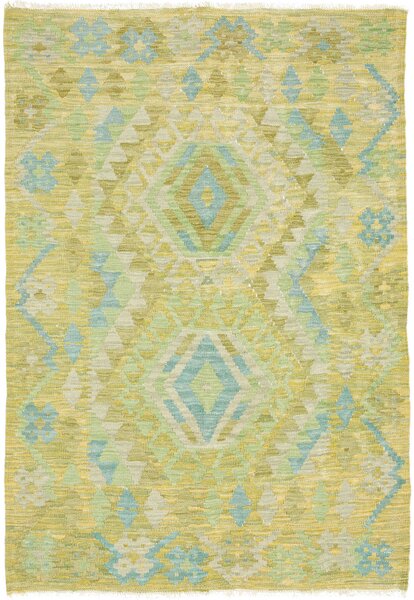Tappeto Kilim Afghanistan Geometrico Giallo Verde 100x145 Cm