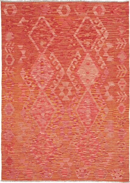 Tappeto Kilim Afghanistan Geometrico Arancio Rosso Rosato 130x180 Cm