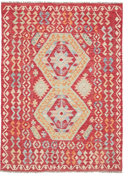 Tappeto Kilim Afghanistan Geometrico Rosso Azzurro 129x179 Cm