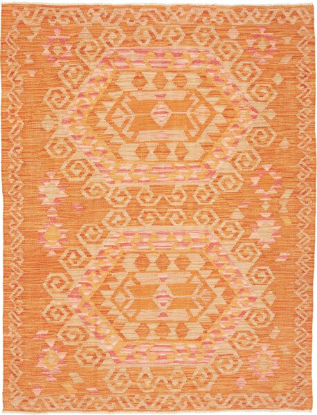 Tappeto Kilim Afghanistan Geometrico Arancione Beige 131x175 Cm