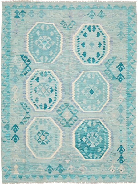 Tappeto Kilim Afghanistan Geometrico Azzurro Turchese 158x215 Cm