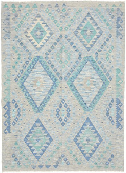 Tappeto Kilim Afghanistan Geometrico Grigio Azzurro 132x181 Cm
