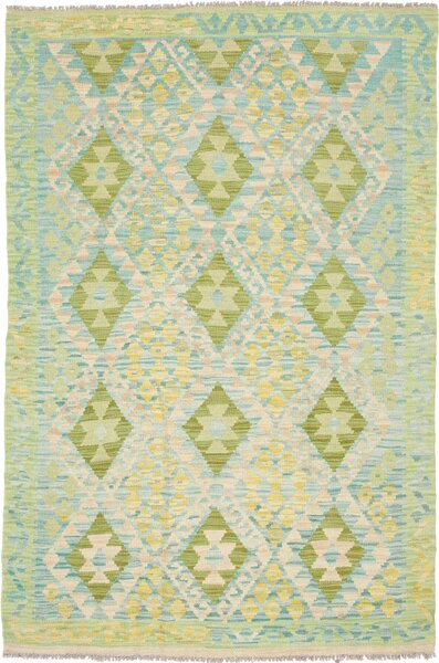 Tappeto Kilim Afghanistan Geometrico Azzurro Verde 128x188 Cm