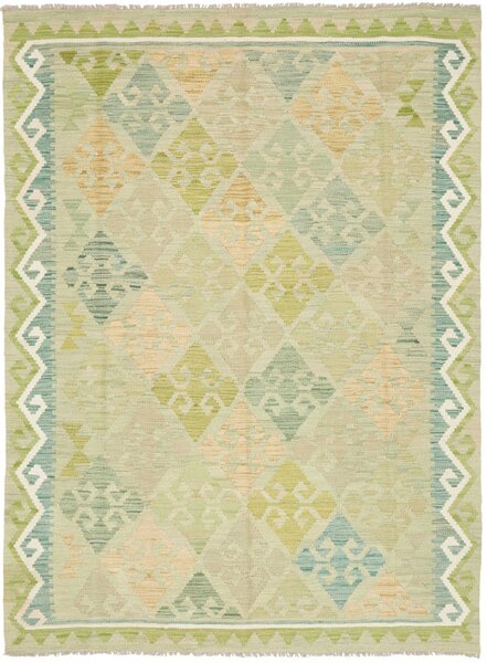 Tappeto Kilim Afghanistan Geometrico Verde Salvia Azzurro 154x211 Cm