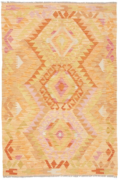 Tappeto Kilim Afghanistan Geometrico Arancio Giallo 100x149 Cm