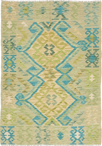 Tappeto Kilim Afghanistan Geometrico Verde Azzurro 103x147 Cm