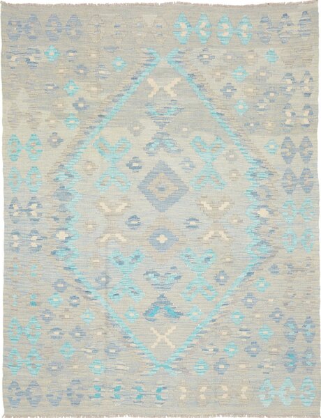 Tappeto Kilim Afghanistan Geometrico Grigio Azzurro 153x197 Cm